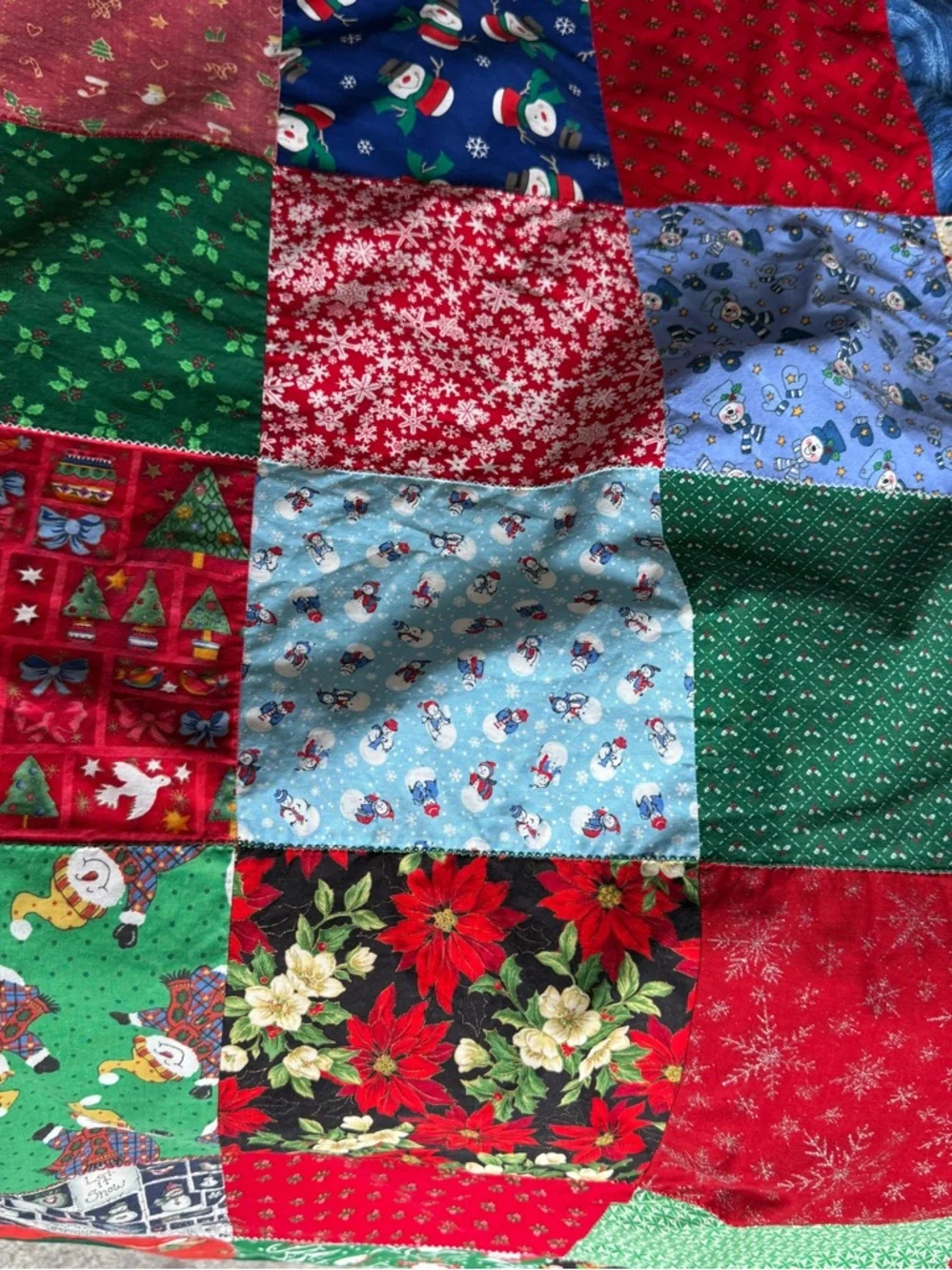 Vtg Handmade Christmas Patchwork Cotton Shower Curtain 70” X 72” Table Cloth Red